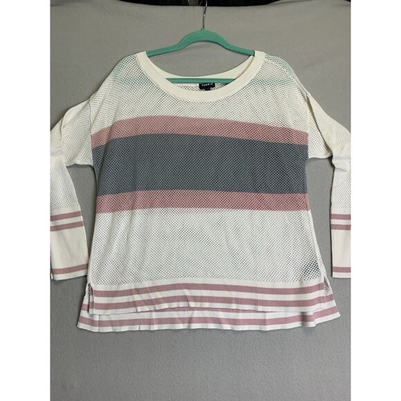 Torrid Sweater Womens Torrid 1 Plus Long Sleeve White Pink Gray Stipes Cotton - Picture 1 of 7